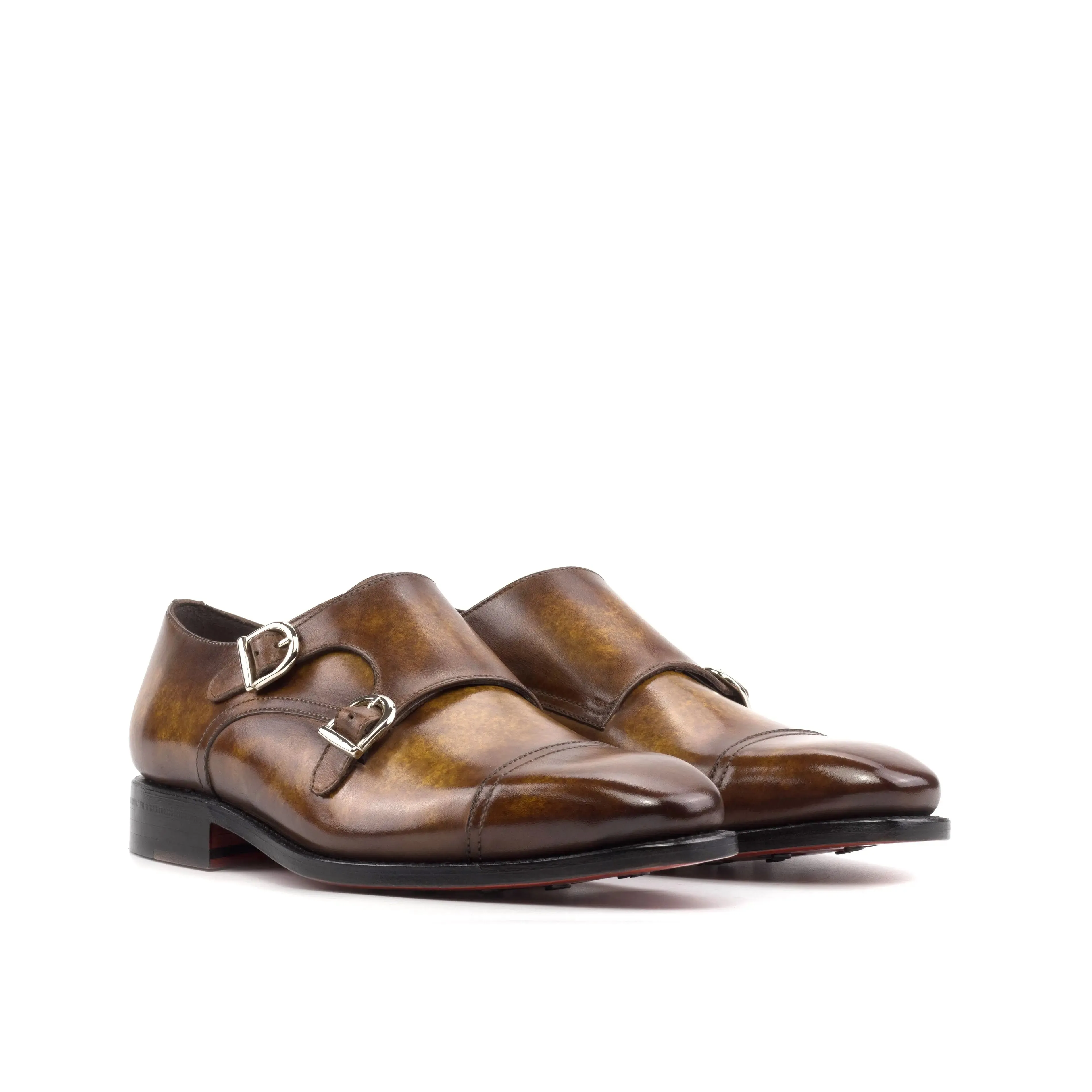Dapperfam Schuhe DapperFam Monaco in Cognac Herren-Handbemalte Patina Doppelmonkstrap