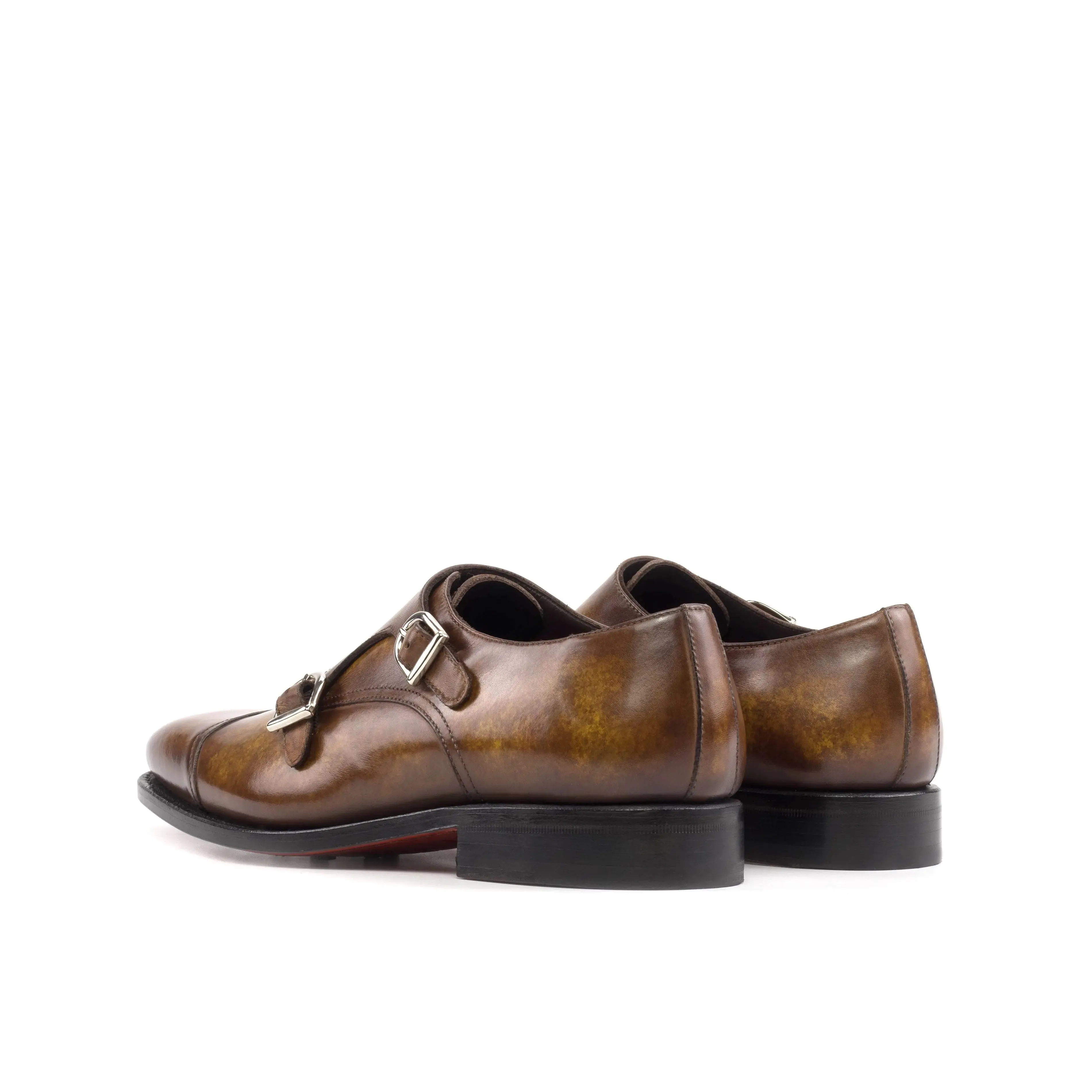Dapperfam Schuhe DapperFam Monaco in Cognac Herren-Handbemalte Patina Doppelmonkstrap