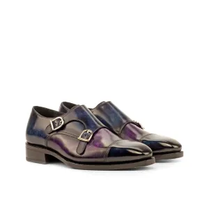 Dapperfam Schuhe DapperFam Monaco in Denim / Lila Herren-Handbemalte Patina Doppelmonk