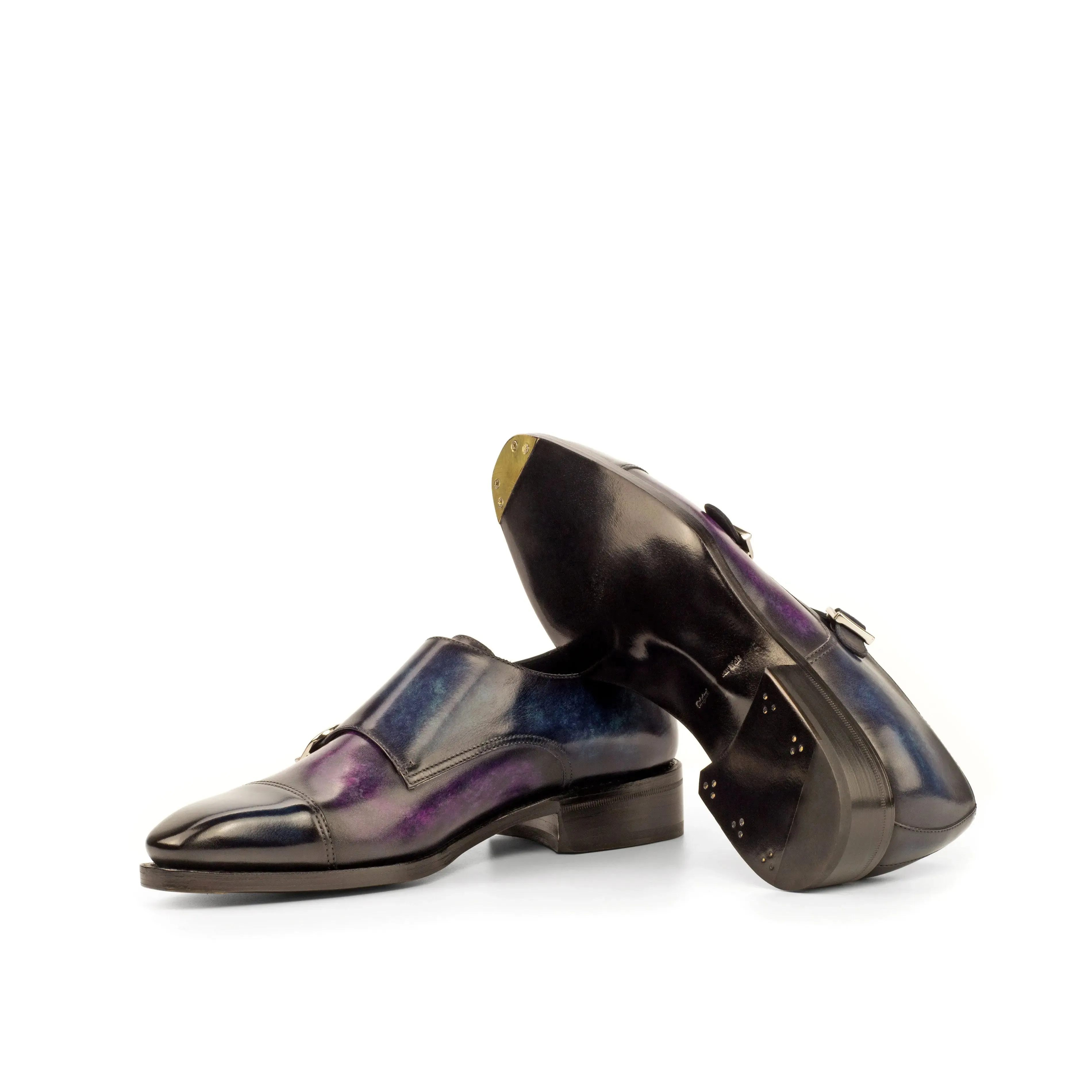 Dapperfam Schuhe DapperFam Monaco in Denim / Lila Herren-Handbemalte Patina Doppelmonk