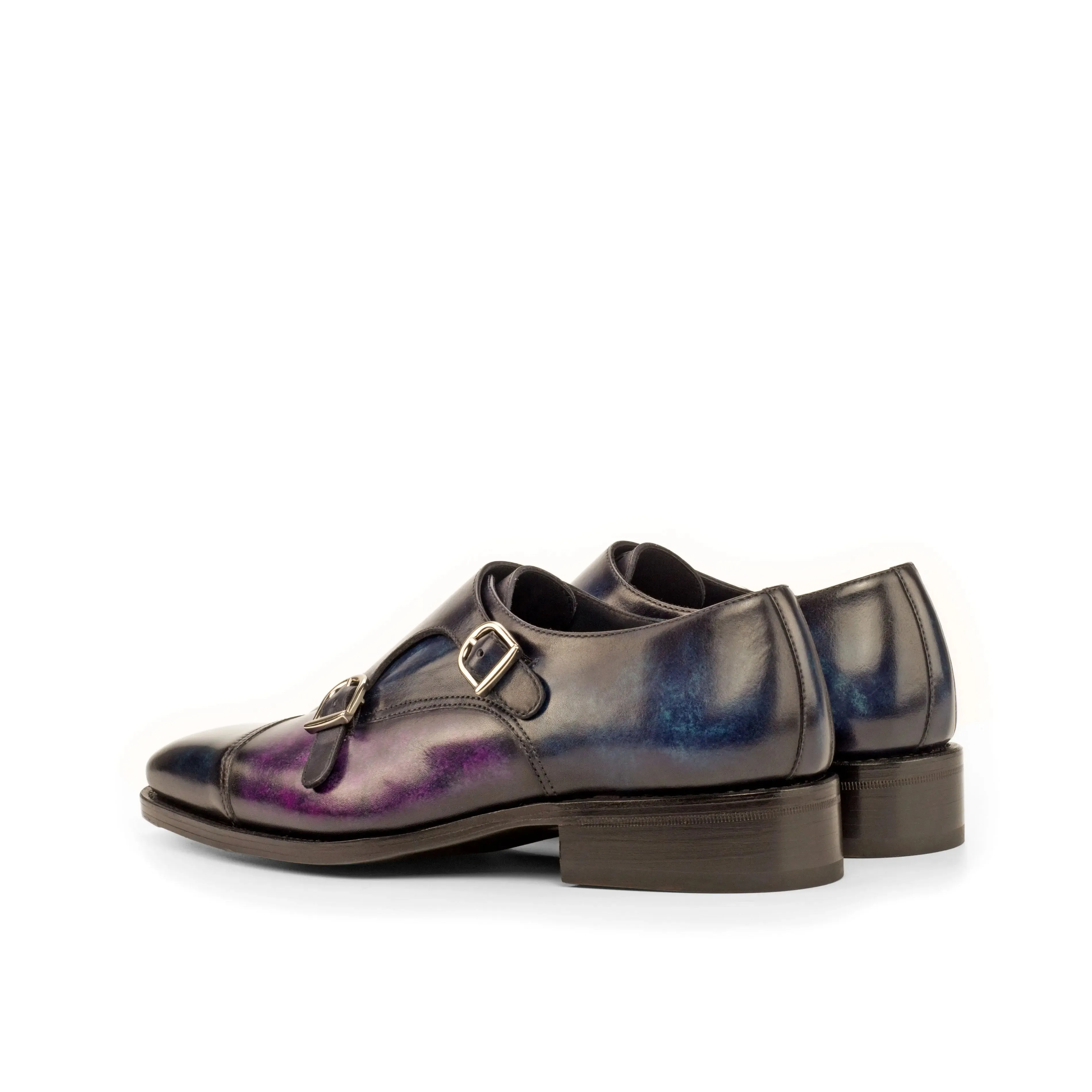 Dapperfam Schuhe DapperFam Monaco in Denim / Lila Herren-Handbemalte Patina Doppelmonk