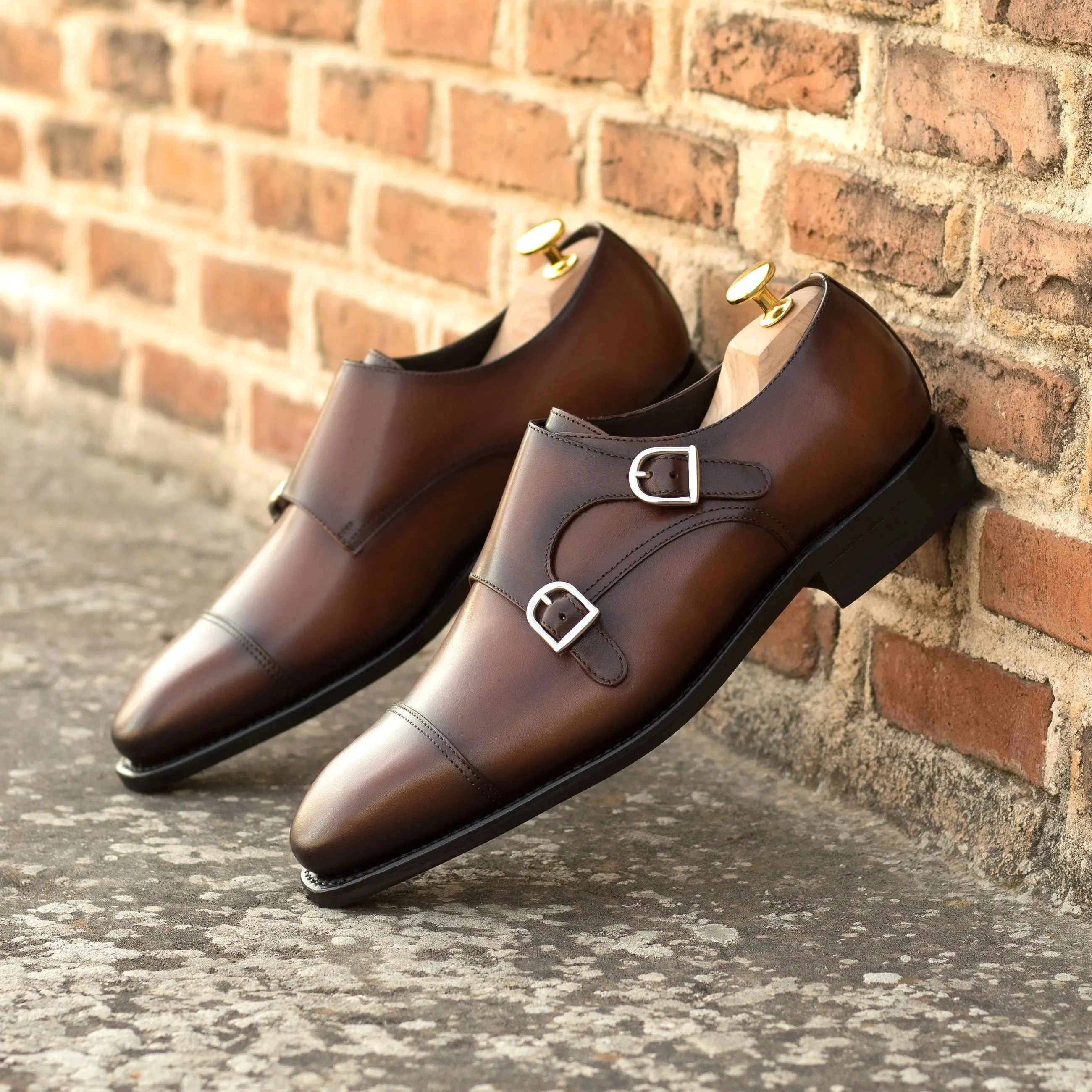Dapperfam Schuhe DapperFam Monaco in Mittelbraun Herren Italienisches Leder Doppelmonk