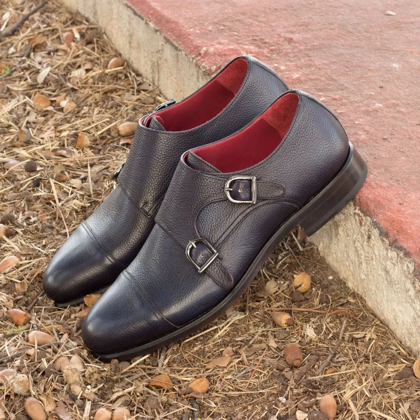 Dapperfam Schuhe DapperFam Monaco in Marine Herren Italienisches Vollnarbenleder Doppelmonkstrap