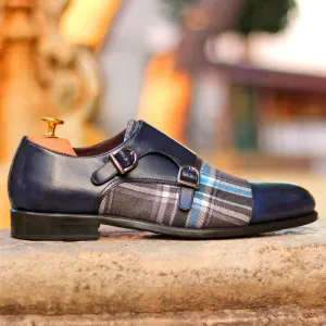 Dapperfam Schuhe DapperFam Monaco in Karo / Marine Herren Maßschneiderei & Italienisches Leder Doppelmonk