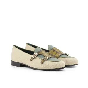 Dapperfam Schuhe DapperFam Rialto in Eis / Khaki / Olive Herren Leinen & Italienisches Leder Mönchsschlappen