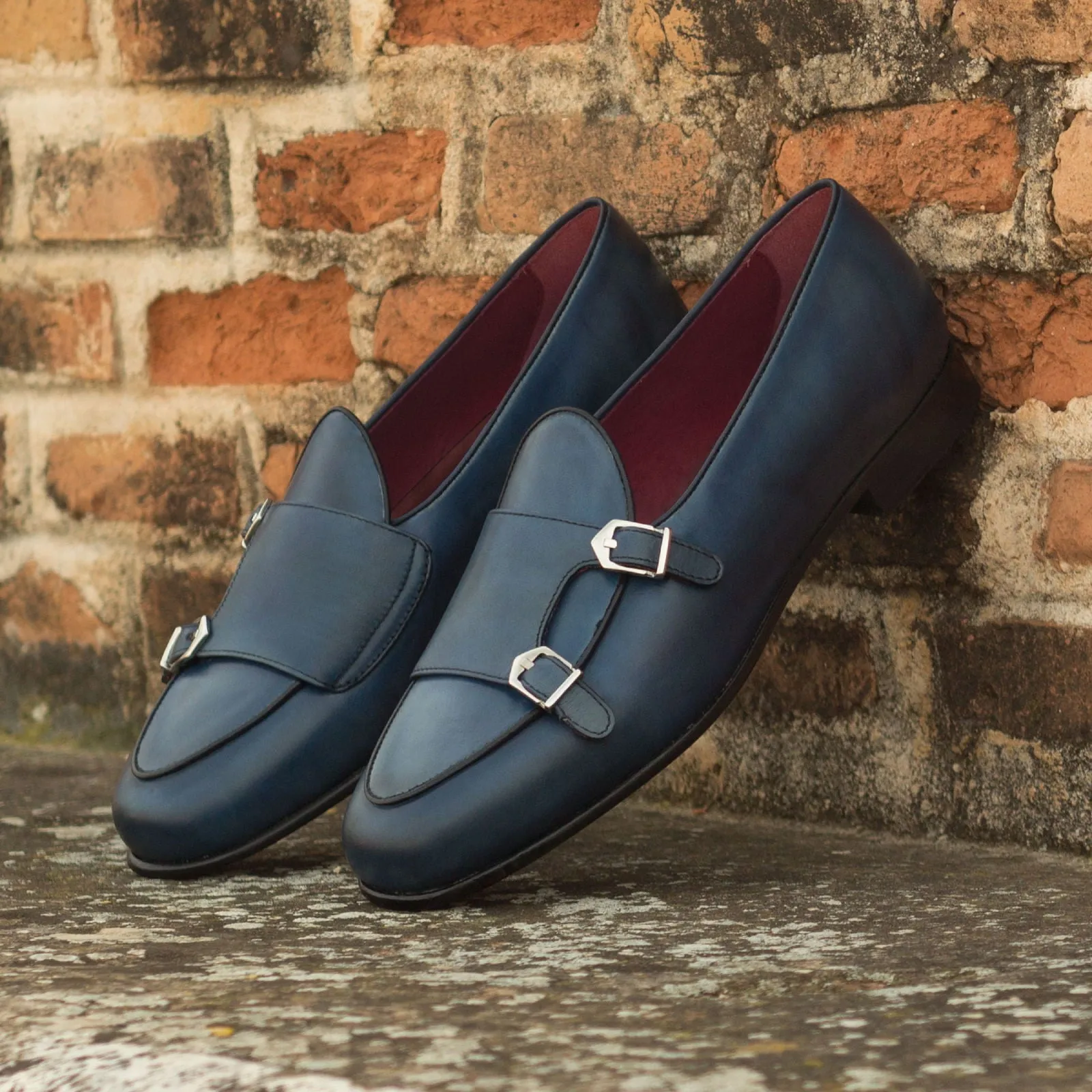 Dapperfam Schuhe DapperFam Rialto in Marineblau / Schwarz Herren Italienische Leder Mönchsslipper