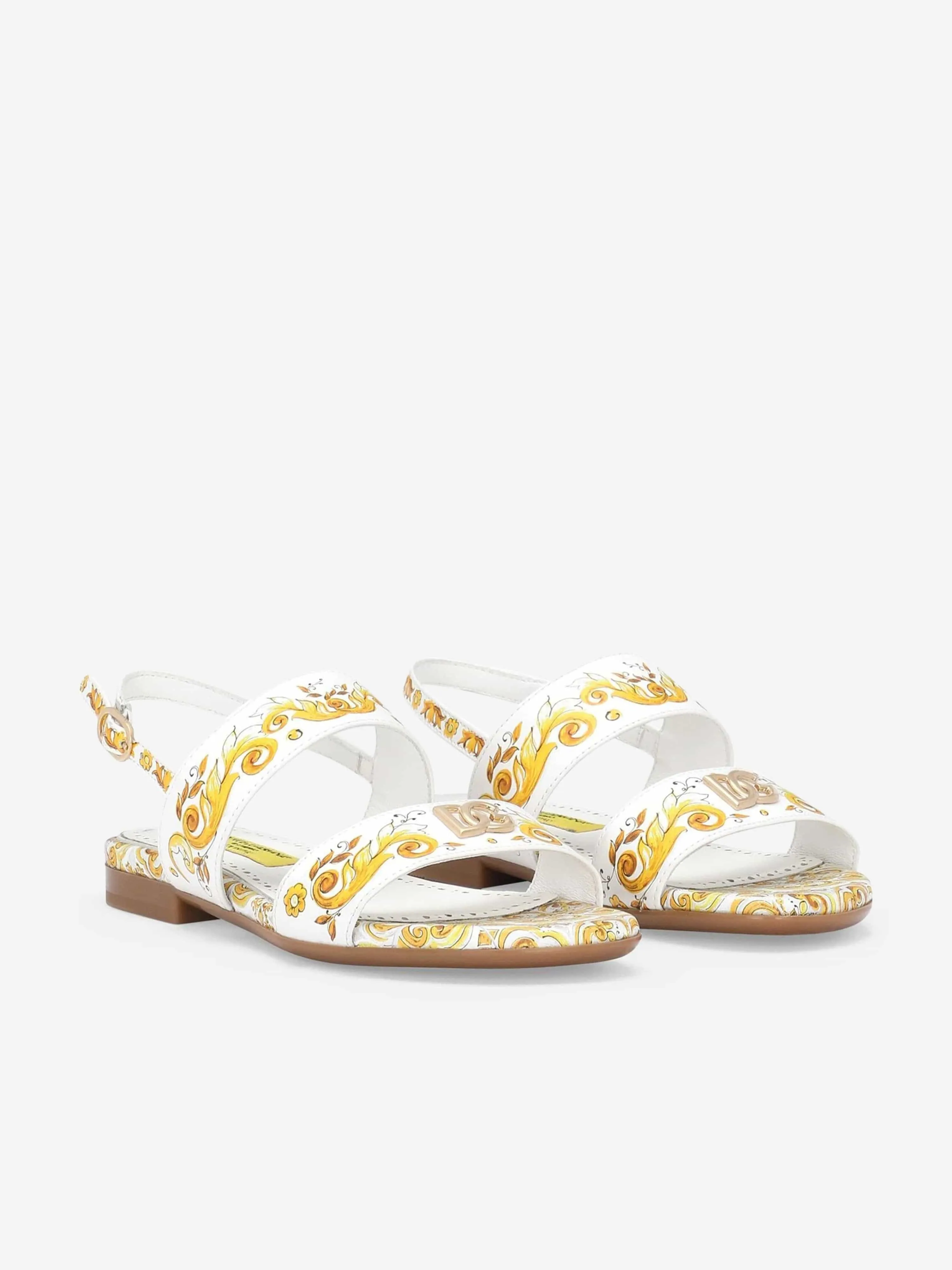 Dolce & Gabbana Mädchen Leder Maiolica Sandalen in Gelb
