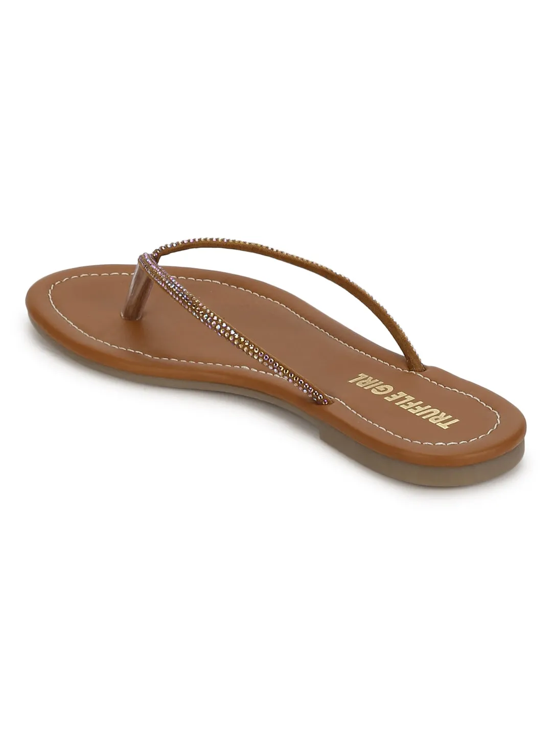Verzierte braune PU-Slip-On-Flatsandalen