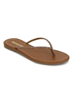 Verzierte braune PU-Slip-On-Flatsandalen