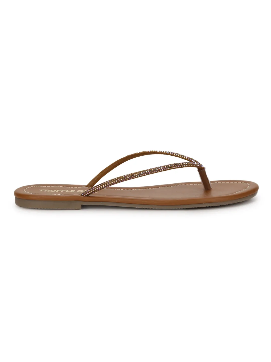 Verzierte braune PU-Slip-On-Flatsandalen
