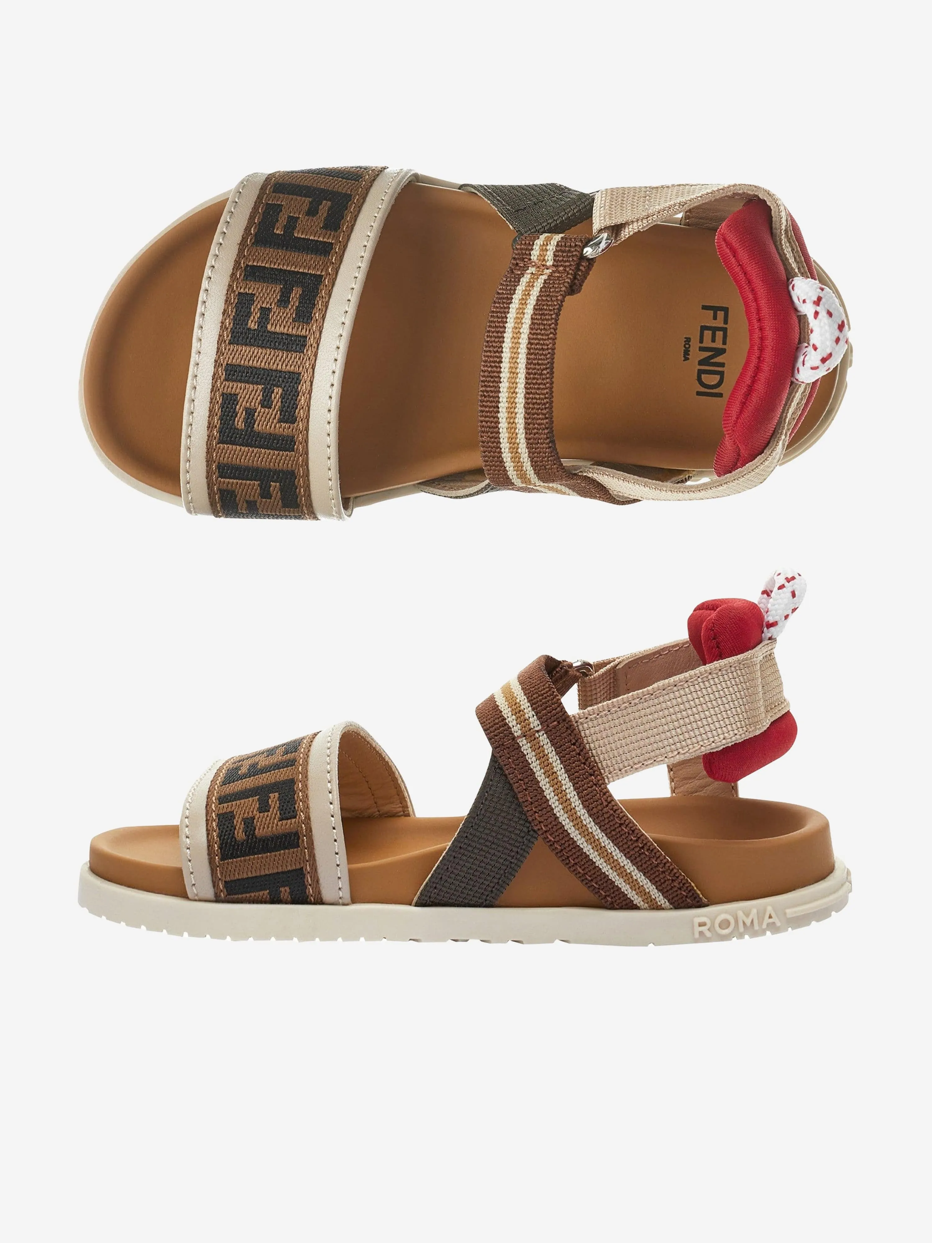 Fendi Kids FF Logo Sandalen in Beige