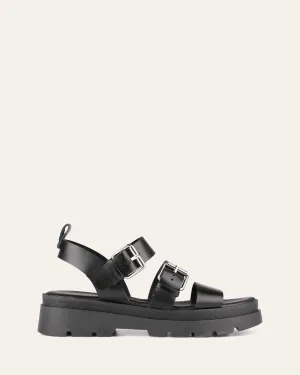 GIA FLACHER SANDALEN AUS SCHWARZEM LEDER