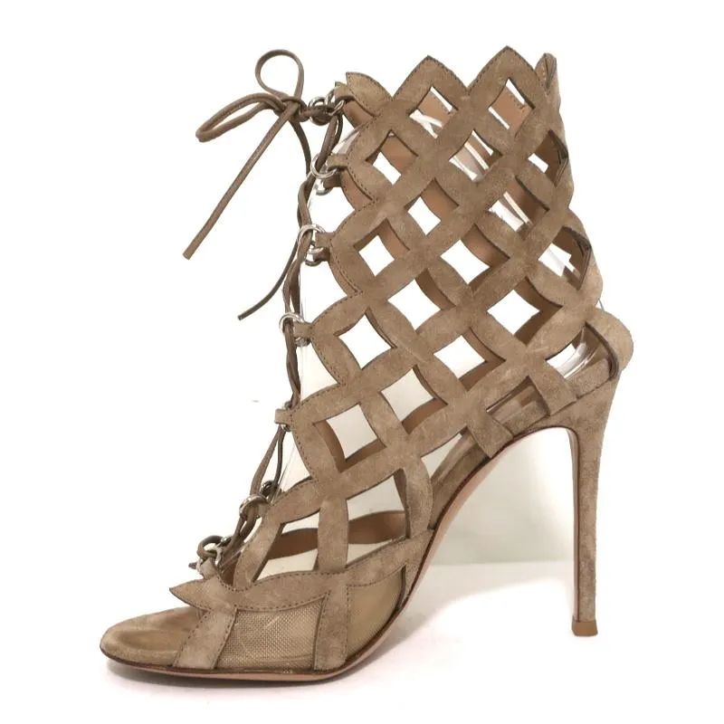 Gianvito Rossi Knöchelstiefel Beige Ausschnitt Wildleder Größe 37 Zehenfreie Sandalen Stiefeletten