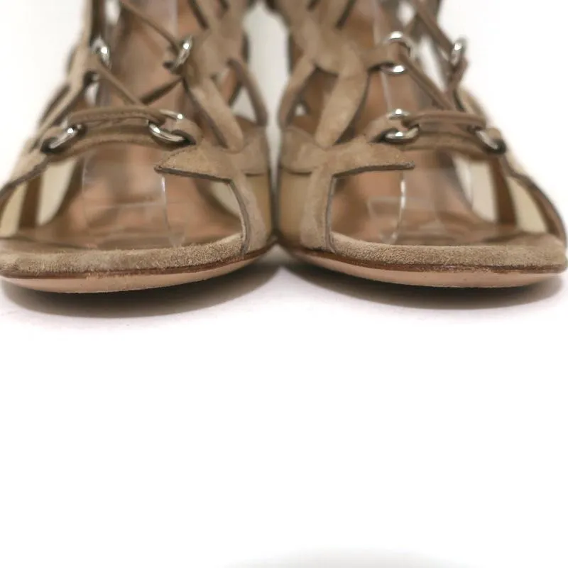 Gianvito Rossi Knöchelstiefel Beige Ausschnitt Wildleder Größe 37 Zehenfreie Sandalen Stiefeletten