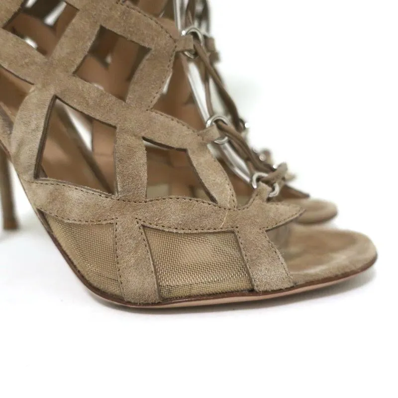 Gianvito Rossi Knöchelstiefel Beige Ausschnitt Wildleder Größe 37 Zehenfreie Sandalen Stiefeletten