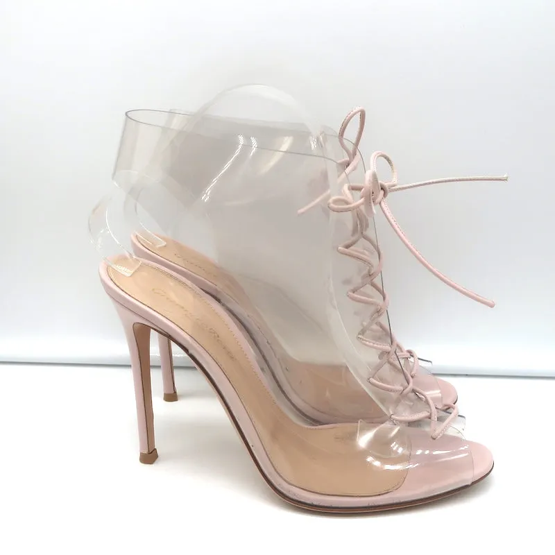Gianvito Rossi Helmut Plexi Stiefeletten mit Schnürung aus PVC & Blassrosa Leder Größe 39