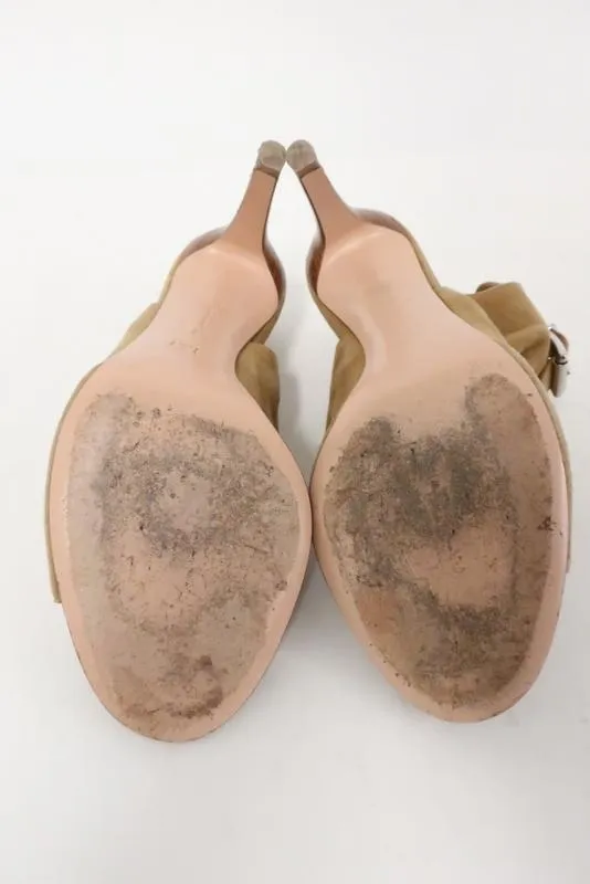 Gianvito Rossi Offene Stiefeletten Braun Wildleder Größe 37 Riemchensandalette mit Schnalle