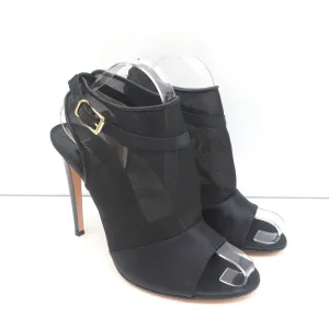 Gianvito Rossi Peep-Toe Slingback Stiefeletten Schwarz Satin & Organza Größe 40 NEU
