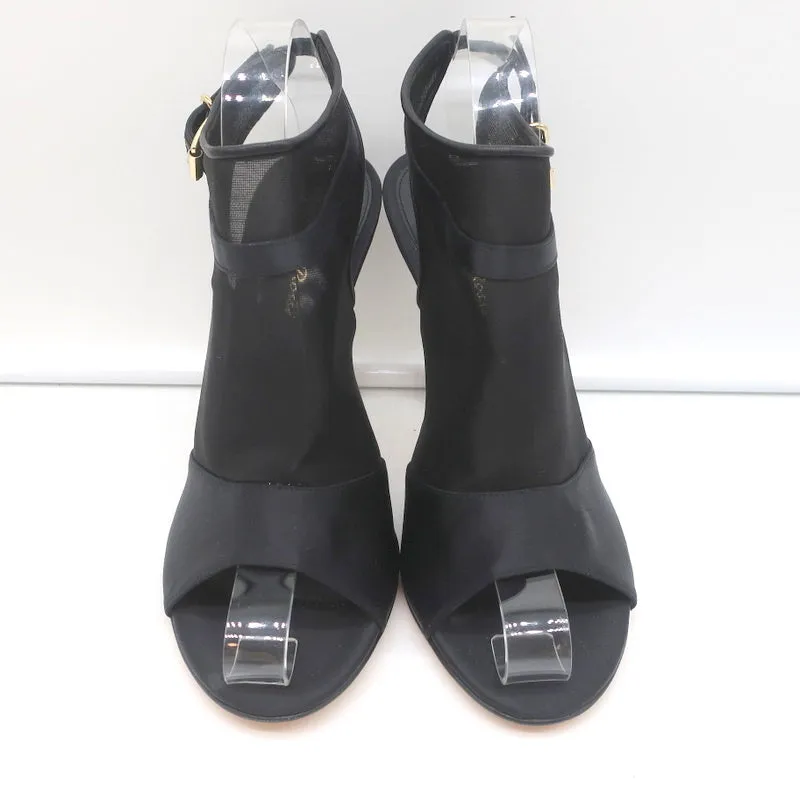 Gianvito Rossi Peep-Toe Slingback Stiefeletten Schwarz Satin & Organza Größe 40 NEU
