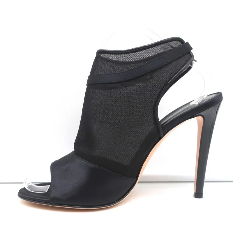 Gianvito Rossi Peep-Toe Slingback Stiefeletten Schwarz Satin & Organza Größe 40 NEU