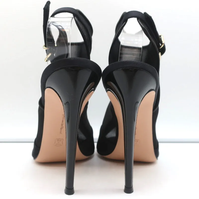 Gianvito Rossi Peep-Toe Slingback Stiefeletten Schwarz Satin & Organza Größe 40 NEU
