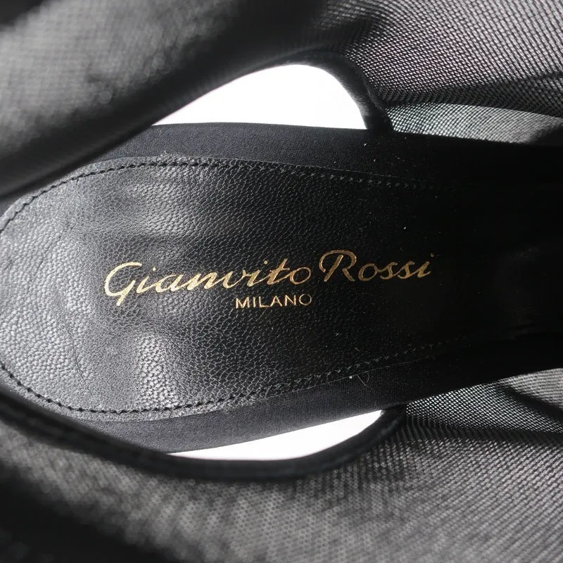 Gianvito Rossi Peep-Toe Slingback Stiefeletten Schwarz Satin & Organza Größe 40 NEU