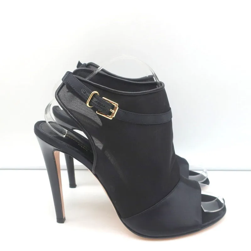 Gianvito Rossi Peep-Toe Slingback Stiefeletten Schwarz Satin & Organza Größe 40 NEU
