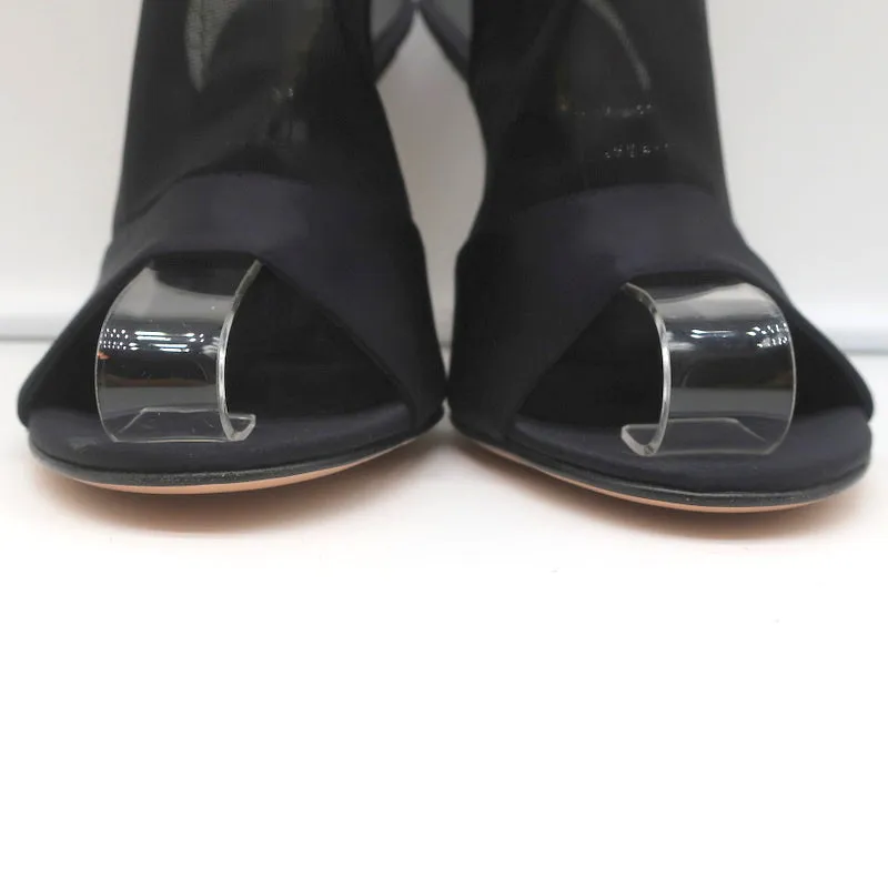 Gianvito Rossi Peep-Toe Slingback Stiefeletten Schwarz Satin & Organza Größe 40 NEU