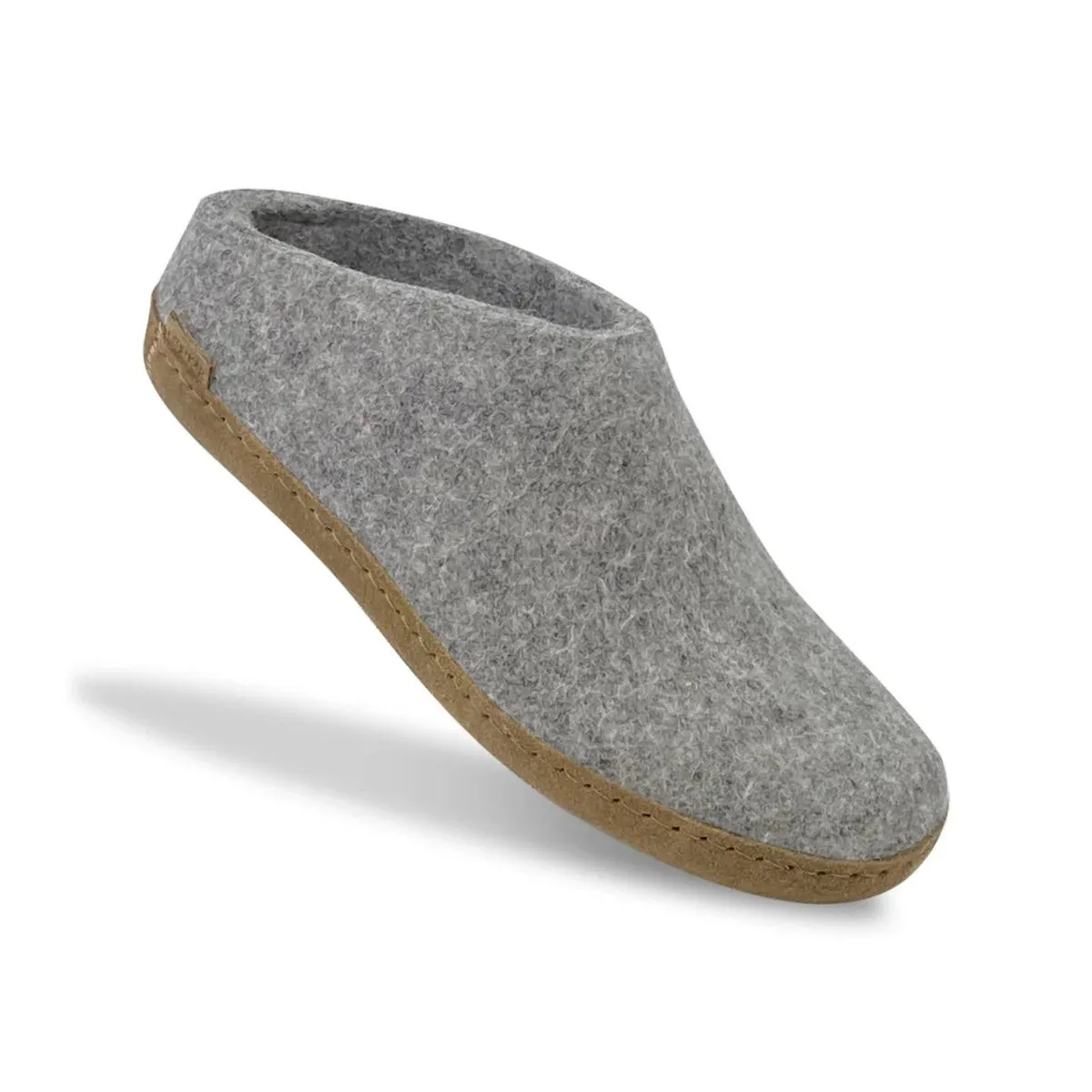 Glerups Damen Modell B Pantoffel mit Ledersohle Hellgrau