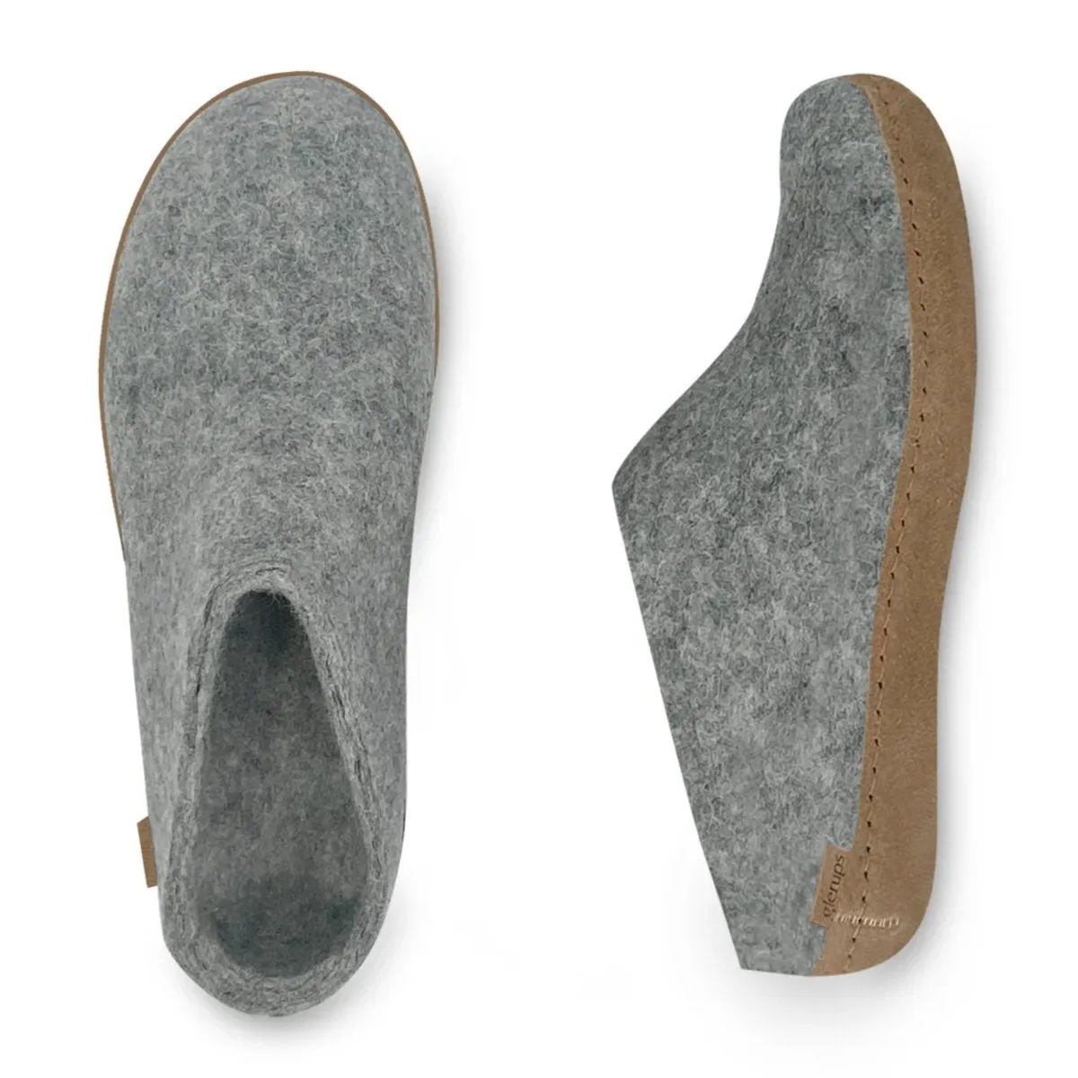 Glerups Damen Modell B Pantoffel mit Ledersohle Hellgrau
