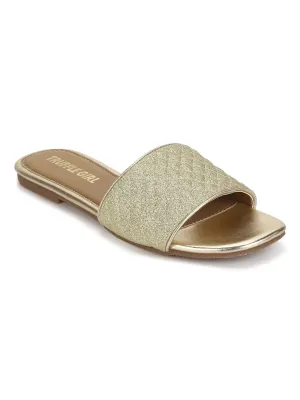 Goldene Stepp-PU Flache Sandalen zum Hineinschlüpfen