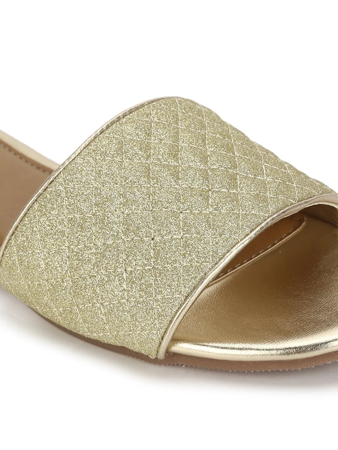 Goldene Stepp-PU Flache Sandalen zum Hineinschlüpfen