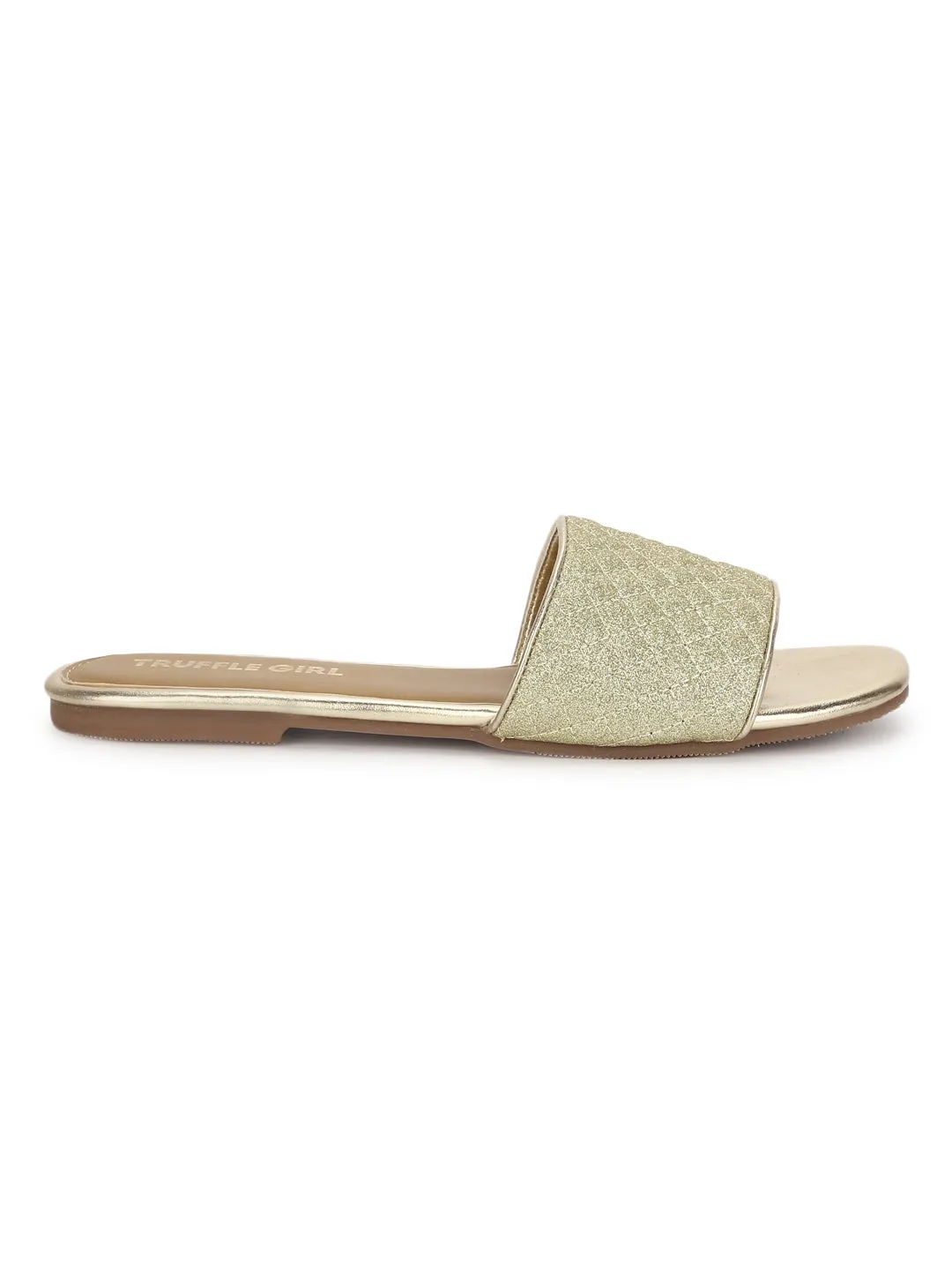Goldene Stepp-PU Flache Sandalen zum Hineinschlüpfen