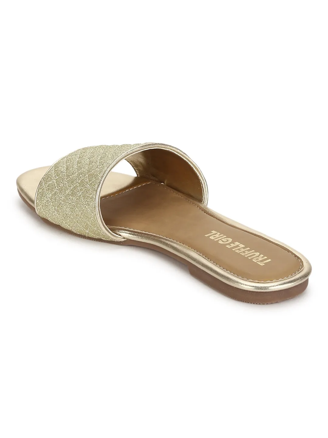 Goldene Stepp-PU Flache Sandalen zum Hineinschlüpfen