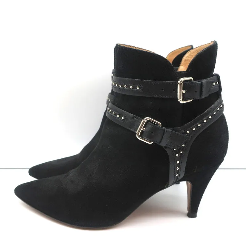 IRO Harness Knöchelstiefel Salix Schwarz Nieten Wildleder Größe 37 Spitze Stiefeletten