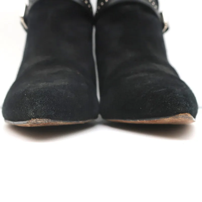 IRO Harness Knöchelstiefel Salix Schwarz Nieten Wildleder Größe 37 Spitze Stiefeletten