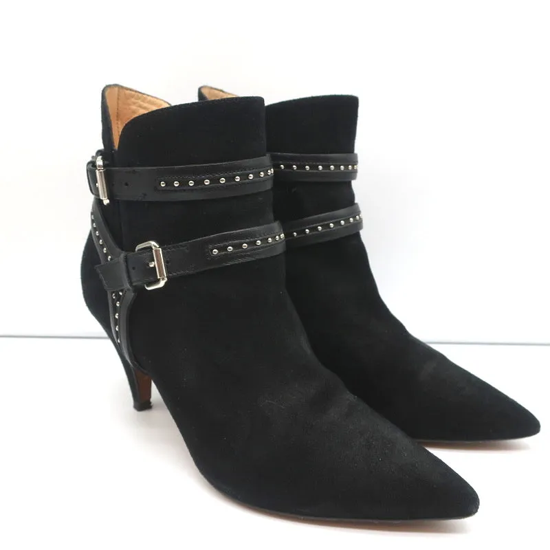 IRO Harness Knöchelstiefel Salix Schwarz Nieten Wildleder Größe 37 Spitze Stiefeletten
