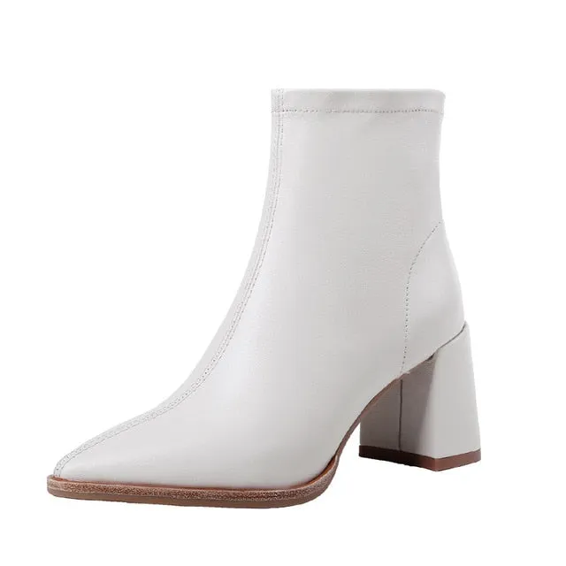 ISNOM Schaffell-Stiefel Damen Knöchelstiefel Spitze Mode Schuhe Damen Reißverschluss High Heels Party Schuhe Damen Frühling Rosa 2020 Fashion Nova Schuhe