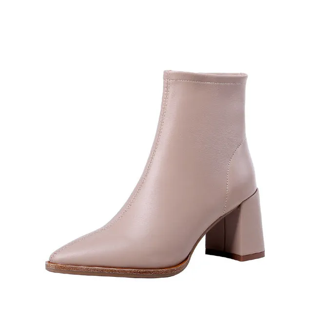 ISNOM Schaffell-Stiefel Damen Knöchelstiefel Spitze Mode Schuhe Damen Reißverschluss High Heels Party Schuhe Damen Frühling Rosa 2020 Fashion Nova Schuhe