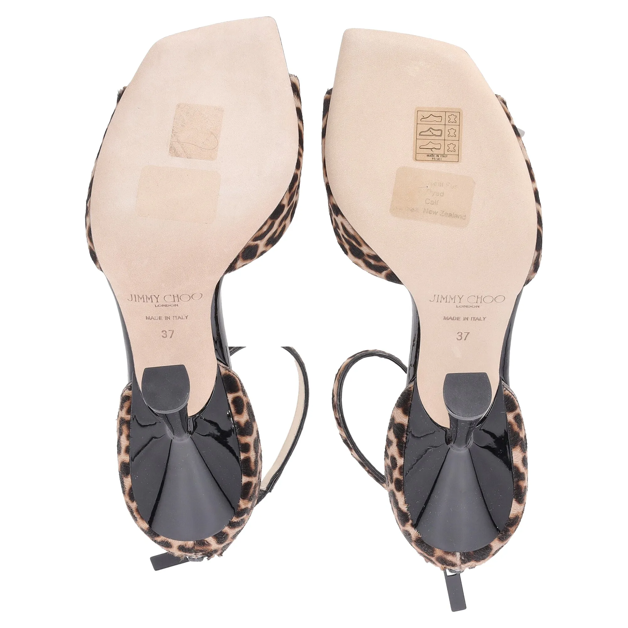Jimmy Choo Reon Leopardenmuster Sandalen mit Knöchelriemen und Absatz in Braunem Kalbshaar