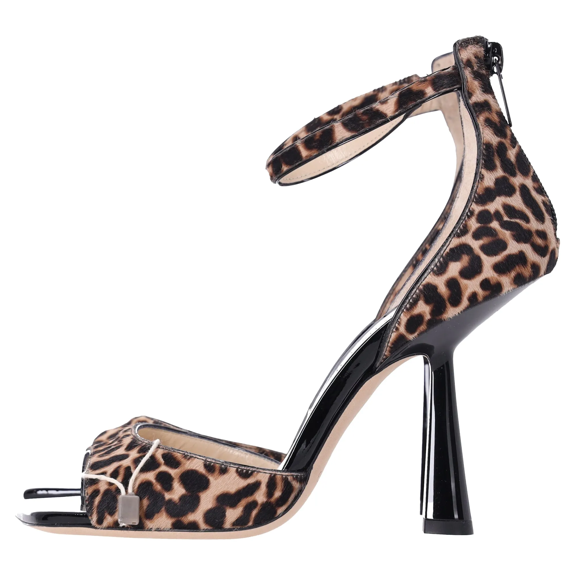 Jimmy Choo Reon Leopardenmuster Sandalen mit Knöchelriemen und Absatz in Braunem Kalbshaar
