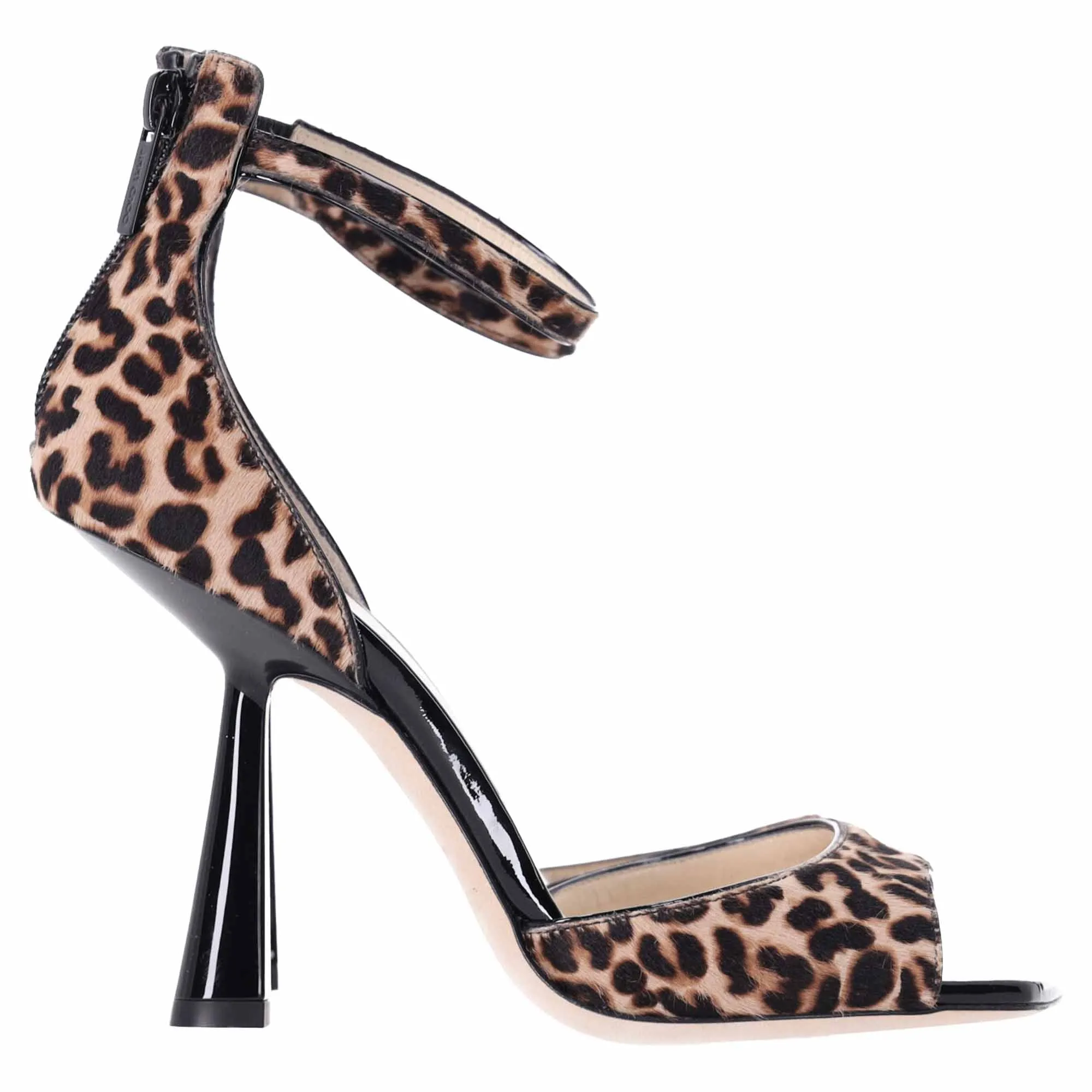 Jimmy Choo Reon Leopardenmuster Sandalen mit Knöchelriemen und Absatz in Braunem Kalbshaar