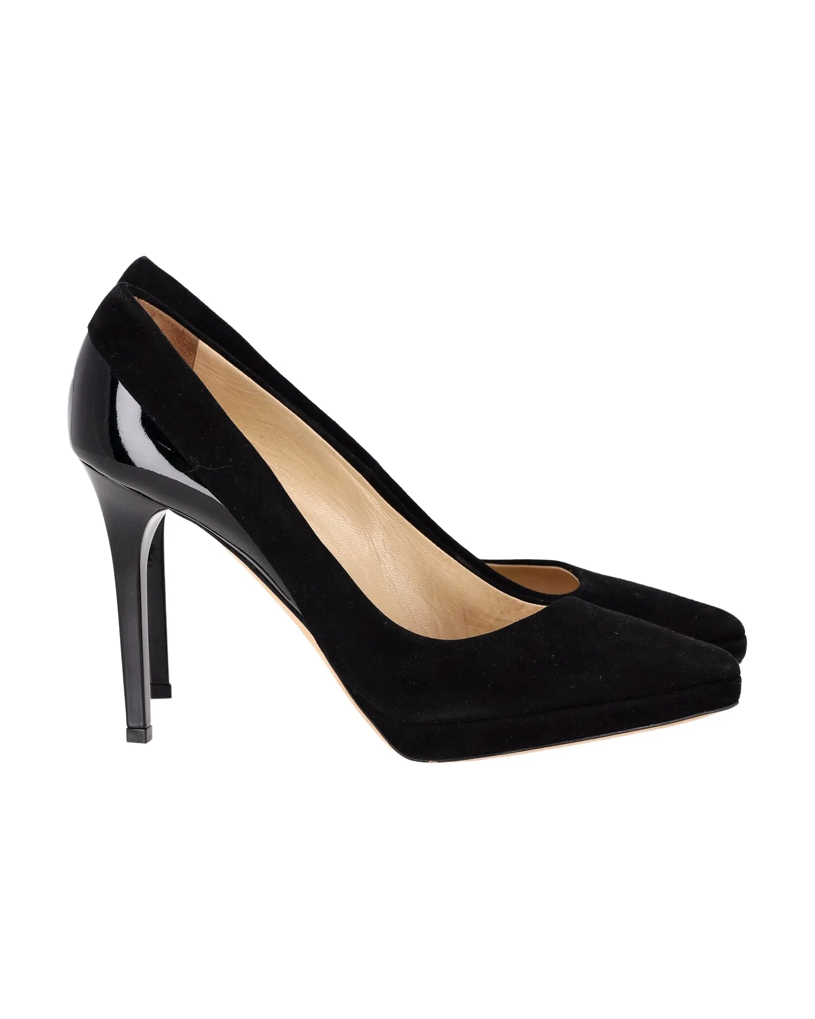 Jimmy Choo Rudy Plateaupumps in Schwarz Wildleder und Lackleder Schuhe_Jimmy-Choo