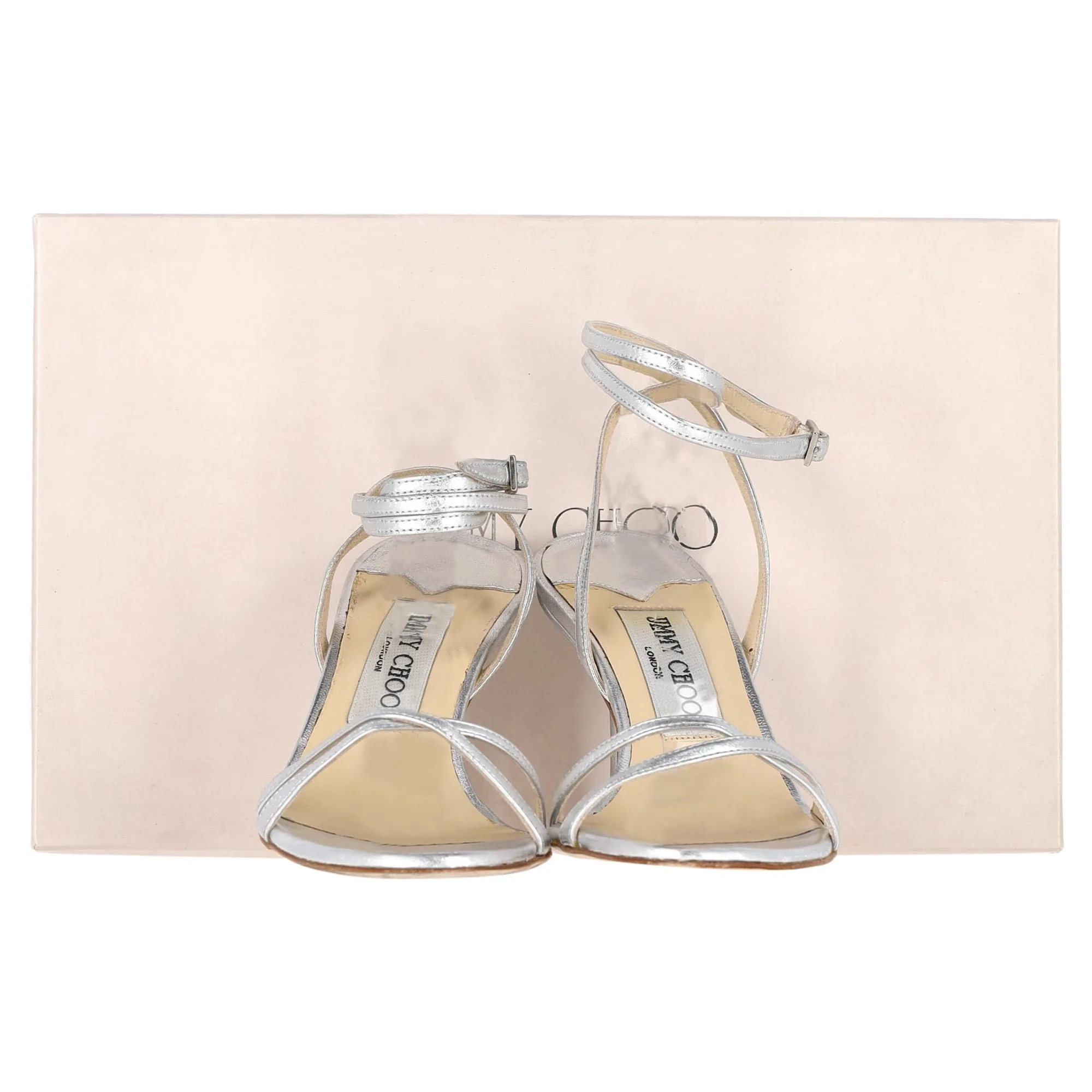Jimmy Choo Glatte Sandalen in Metallischem Silber Nappa Leder Schuhen_Jimmy-Choo