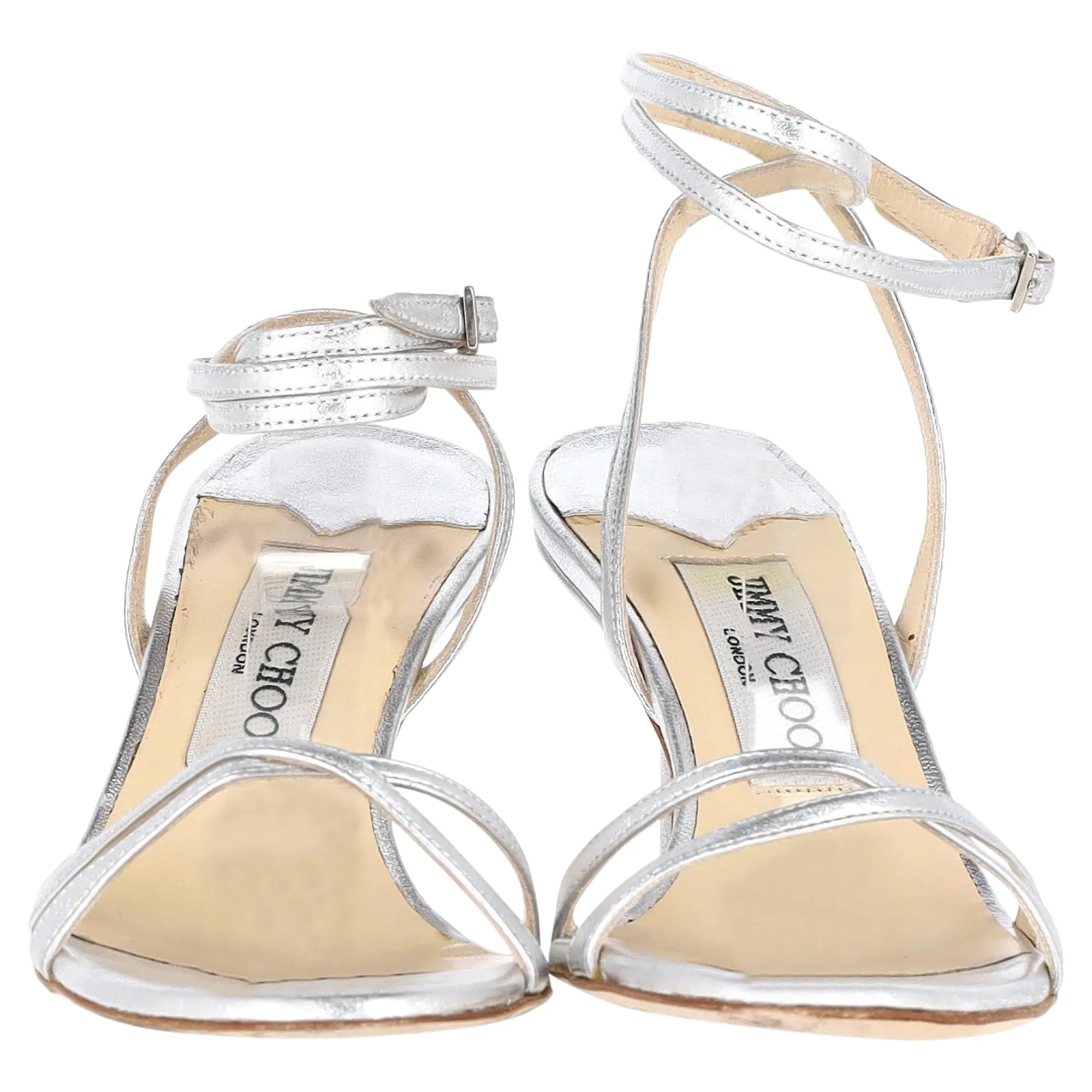 Jimmy Choo Glatte Sandalen in Metallischem Silber Nappa Leder Schuhen_Jimmy-Choo