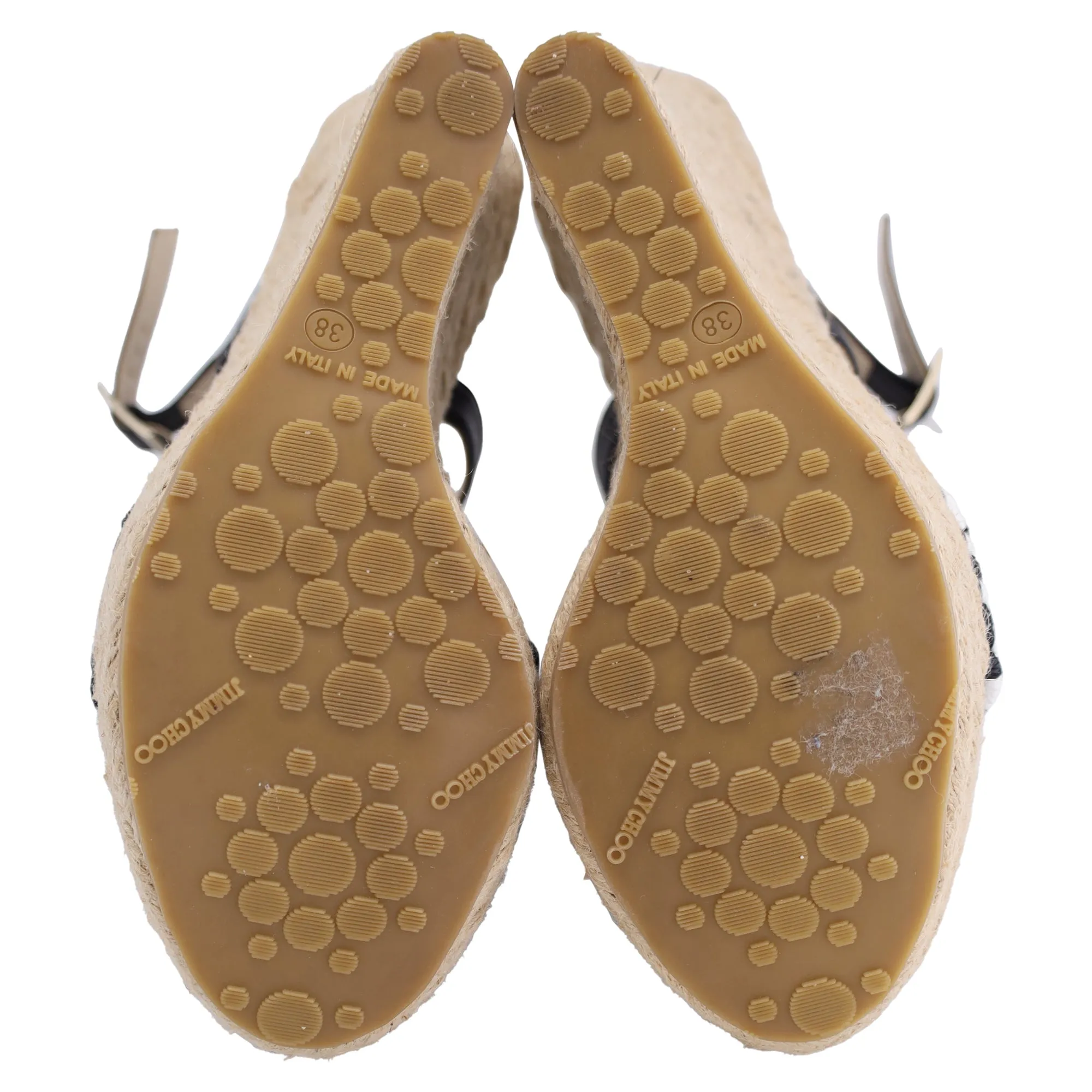 Jimmy Choo Geflochtene Espadrille Keil-Sandalen in Schwarz aus Jute und Leder_Jimmy-Choo