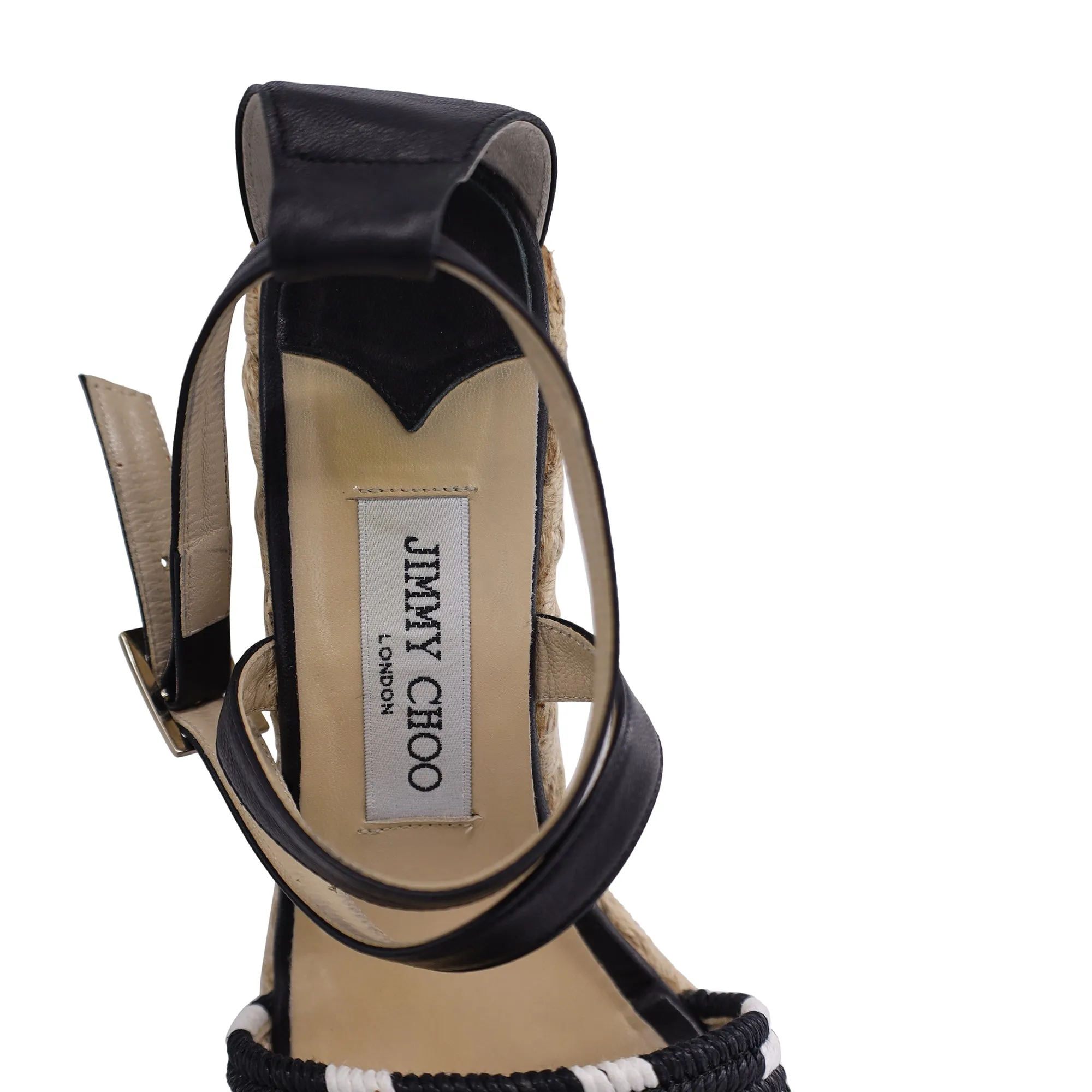 Jimmy Choo Geflochtene Espadrille Keil-Sandalen in Schwarz aus Jute und Leder_Jimmy-Choo
