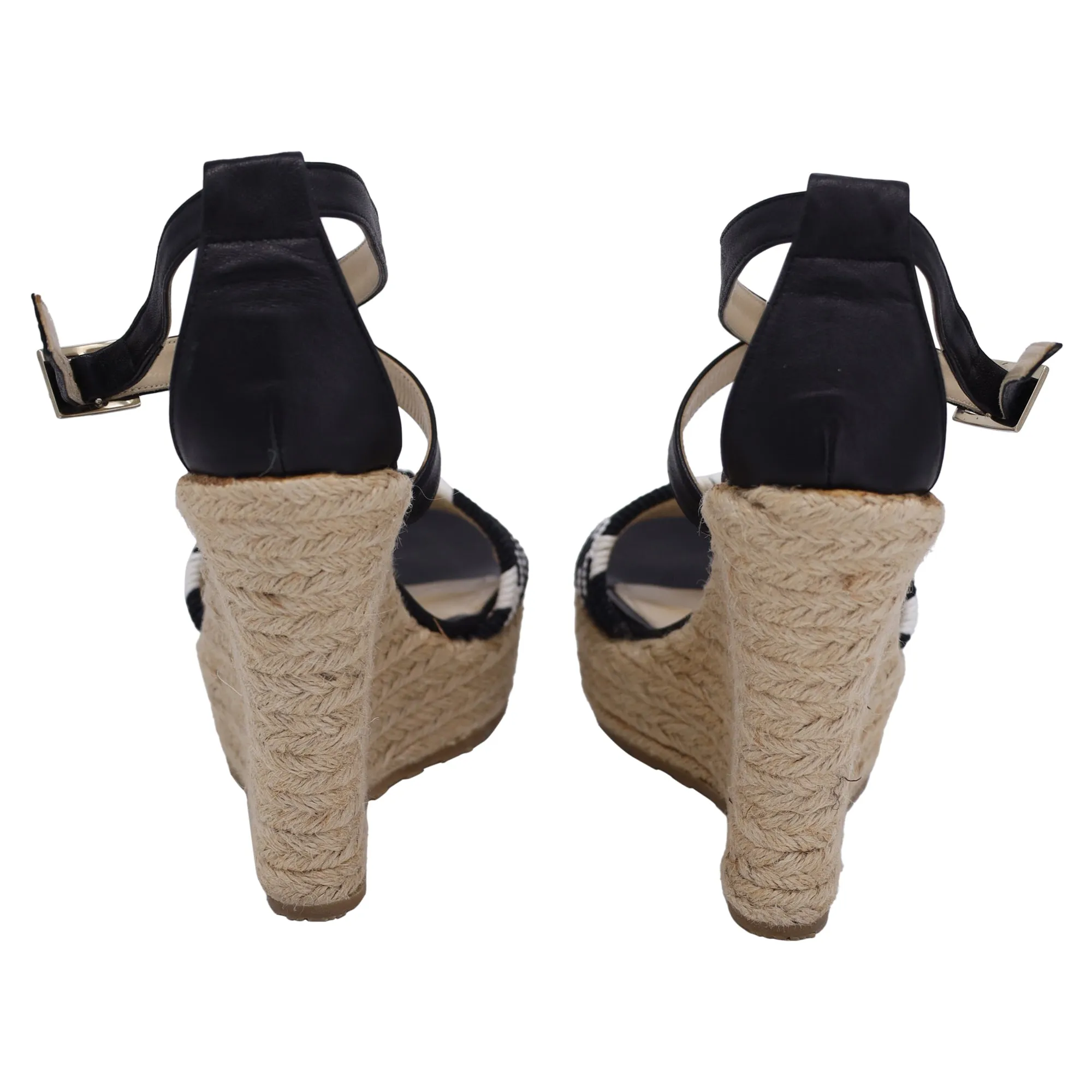 Jimmy Choo Geflochtene Espadrille Keil-Sandalen in Schwarz aus Jute und Leder_Jimmy-Choo