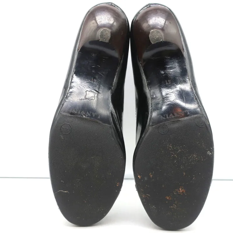 Lanvin Knöchelstiefel Schwarz Lackleder Größe 41 Kitten Heel Stiefeletten