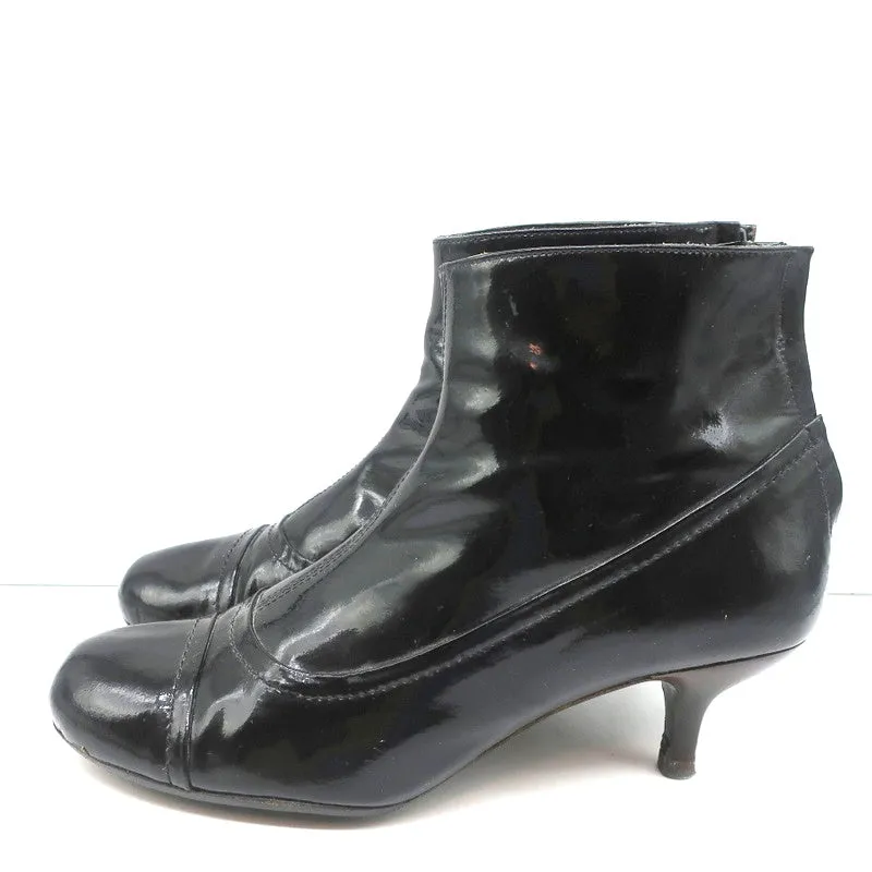 Lanvin Knöchelstiefel Schwarz Lackleder Größe 41 Kitten Heel Stiefeletten